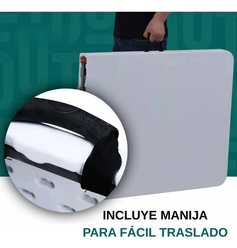 Mesa Plegable Tipo Valija Portable Plástica 180cm Blanca Blanco