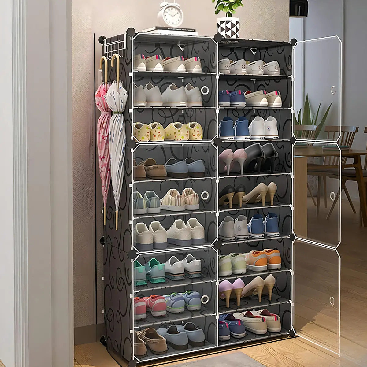 Zapatero modular 6 puertas gris oscuro ABS multiuso 36 pares