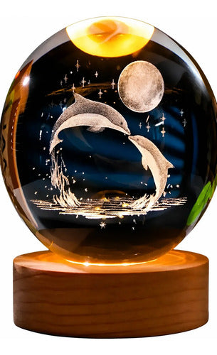 Veladora Bola De Cristal Con Luz Led Diseño Delfín 8cm Blanco