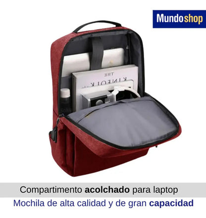 Mochila C/ Usb. Porta Laptop Cierres Color Rojo Liso