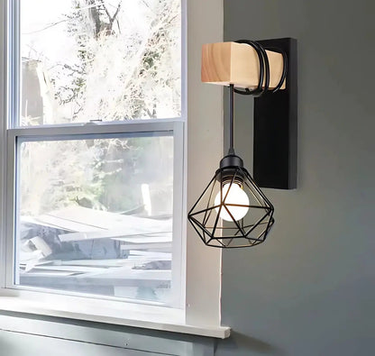 Aplique de pared colgante vintage diamante madera LED deco