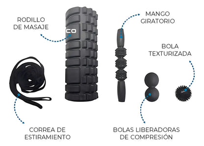 Rolo rodillo Bosco foam roller masajeador pilates set full negro