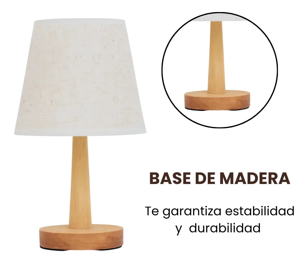 Lampara portatil de mesa velador nordica madera y lino cali marrón claro amarillo