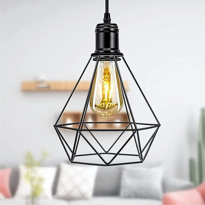 Lampara Colgante Jaula Vintage Diamante Led Negro