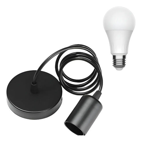 Pack Lampara Colgante Portalamparas Metal Vintage + Bombita