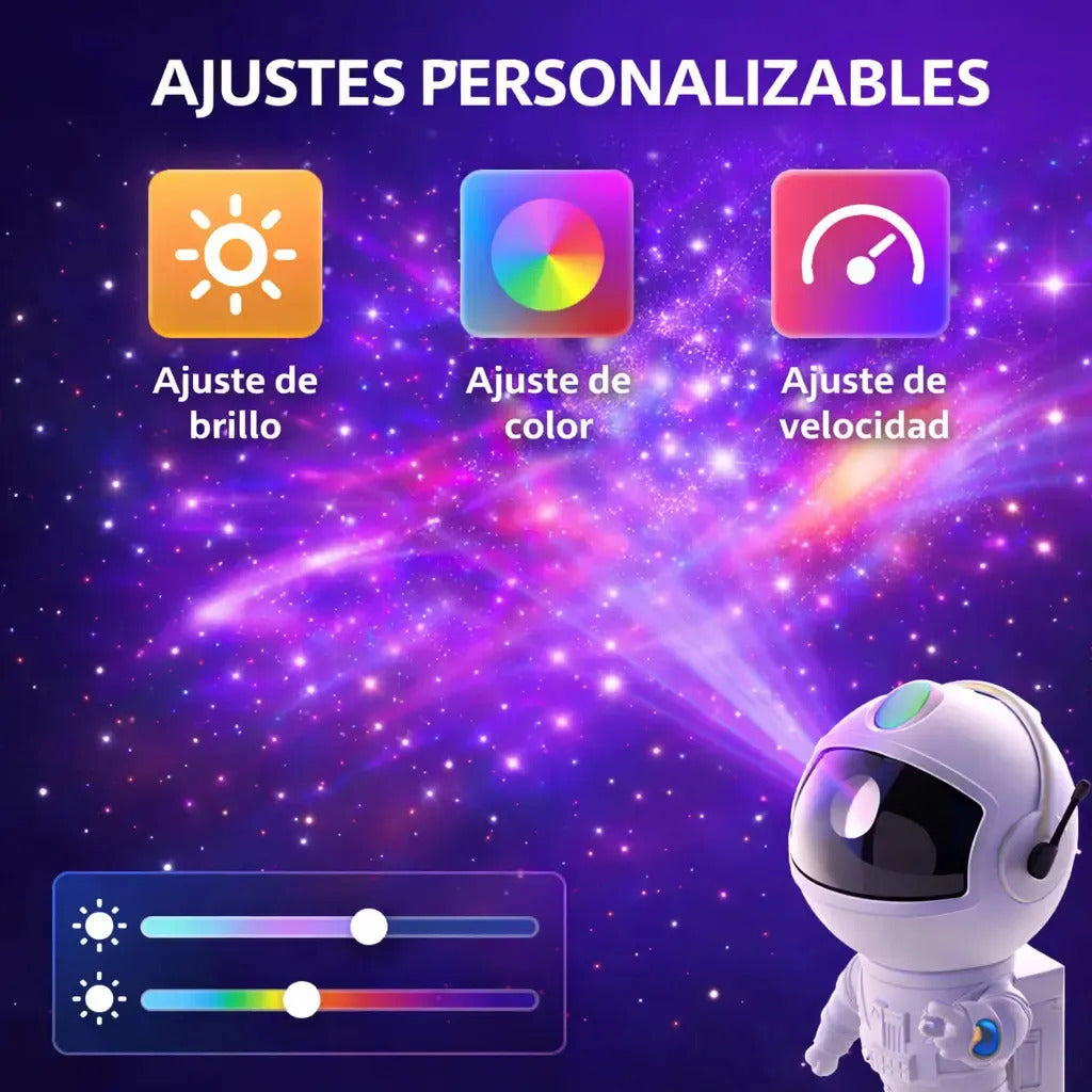 Lampara astronauta proyector de noche galaxia colores