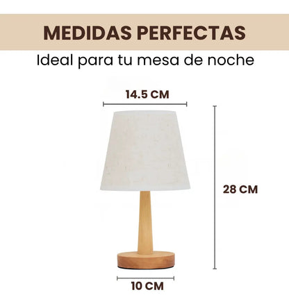 Lampara portatil de mesa velador nordica madera y lino cali marrón claro amarillo