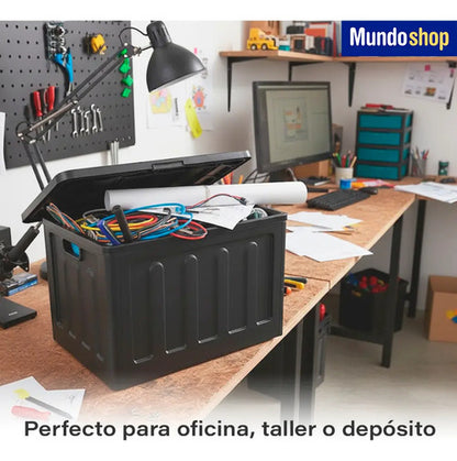 Canasto Caja Multiuso Plegable 75 Litros Apilable Negro