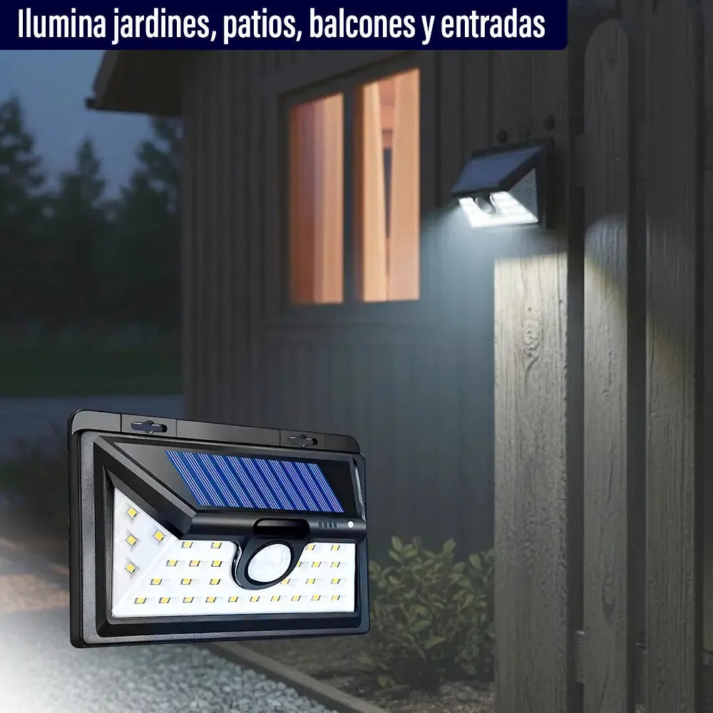 Potente reflector LED con sensor solar montable exterior negro blanco frío