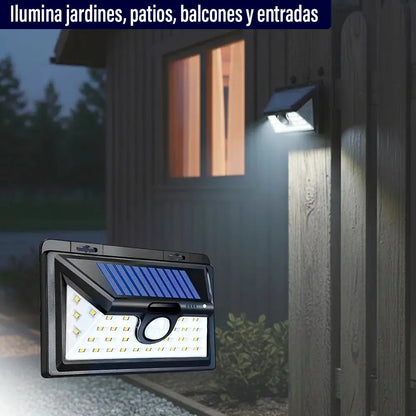 Potente reflector LED con sensor solar montable exterior negro blanco frío