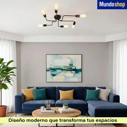 Araña 6 Luces Brazos Vintage Apto Lamparas Led Techo Negro