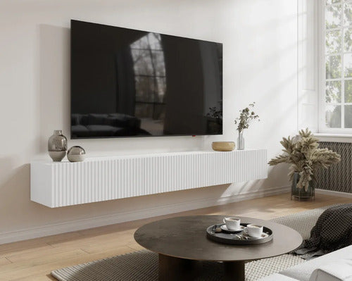 Rack Tv Modular 43 Pulgadas Estilo Minimalista 3 Puertas Blanco