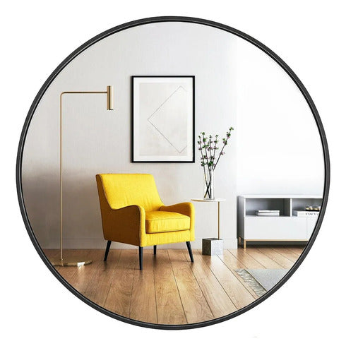 Espejo Redondo Circular 30 Cm Marco Hierro Negro Negro