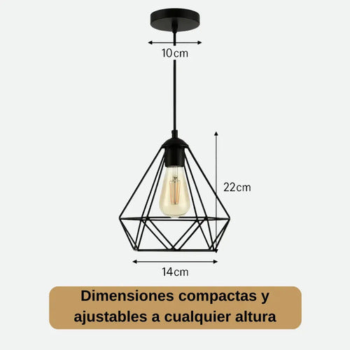 Lampara Colgante Jaula Diamante Pack X3 + Bombita Estructura Negro