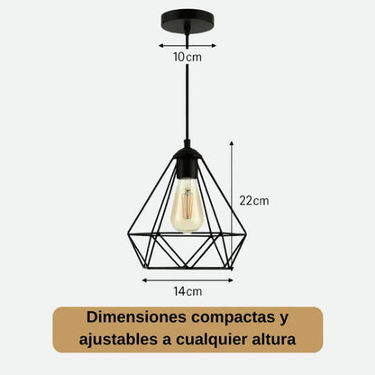 Lampara Colgante Jaula Diamante Pack X3 + Bombita Estructura Negro