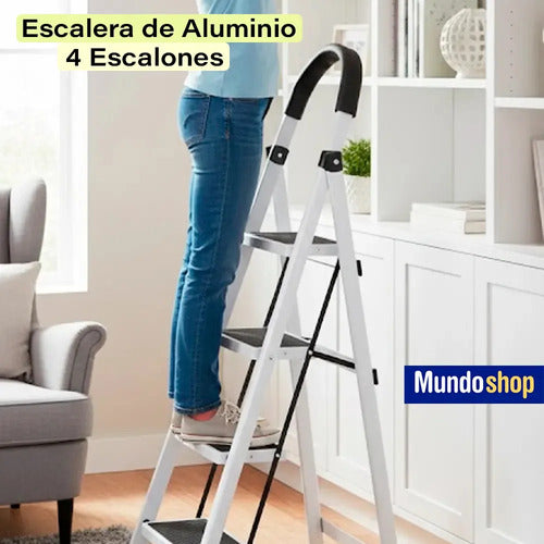 Escalera De Aluminio Tijera 4 Escalones Antideslizante Color Blanco Y Negro Blanco/negro
