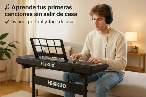 Pack Teclado Órgano Musical Con Micrófono+soporte De Teclado Negro