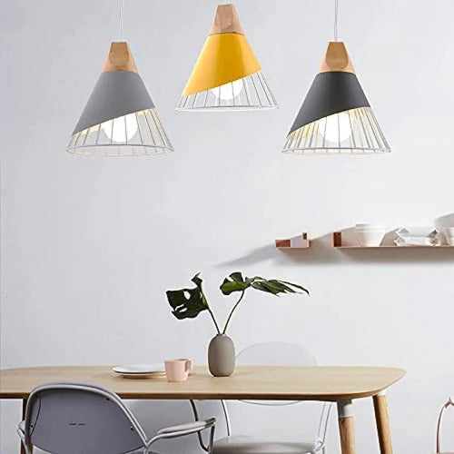 Lampara Nordica Conica Metal Y Madera Columbus