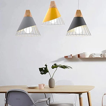 Lampara Nordica Conica Metal Y Madera Columbus