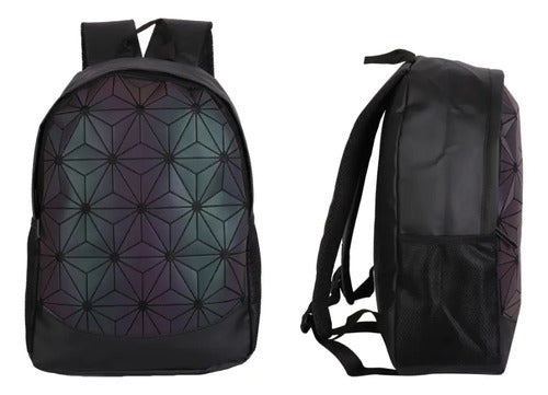 Mochila Holográfica Negra Brillante Para Escuela Y Salidas Negro Geométrico