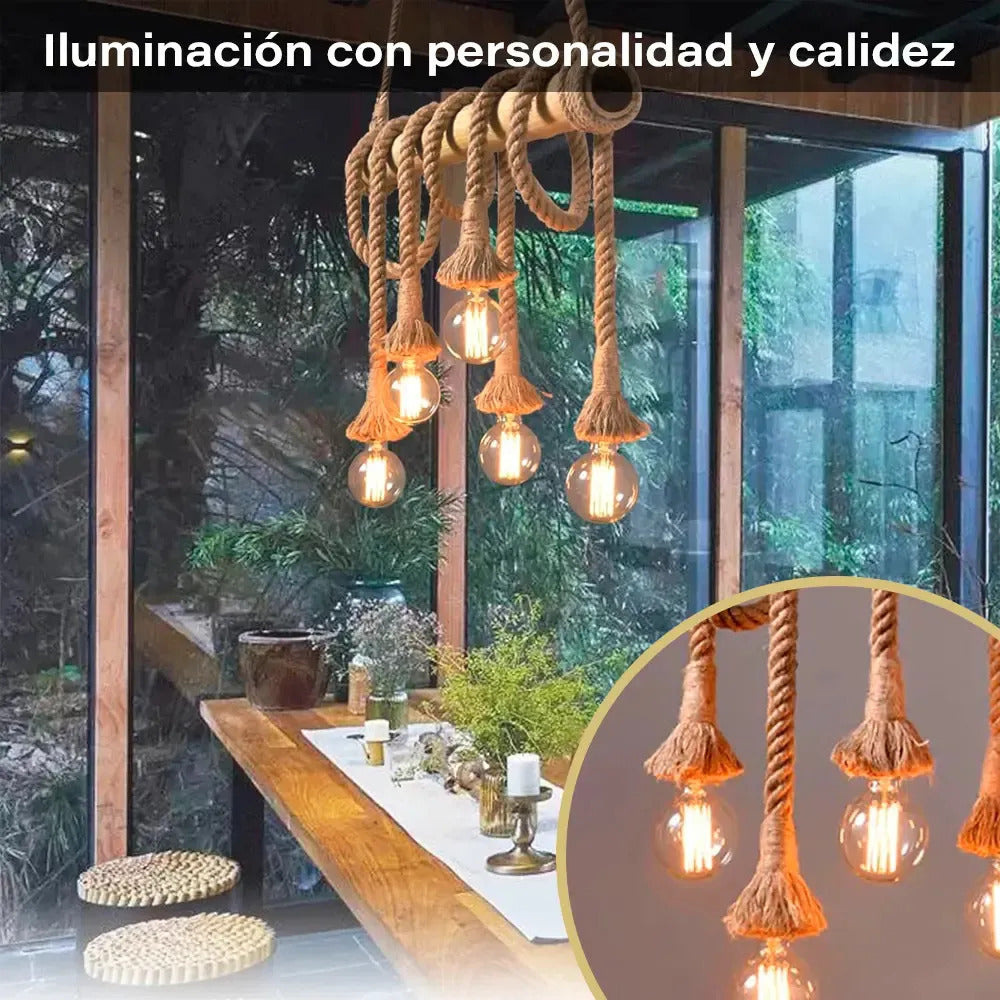 Lampara colgante de techo cuerda rustica industrial marrón