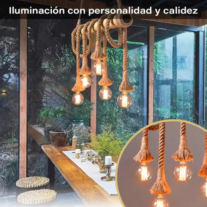 Lampara colgante de techo cuerda rustica industrial marrón