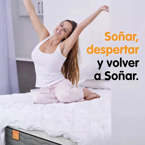 Sommier Box Capitoneado Una Plaza Colchón De Espuma 17d Color Negro