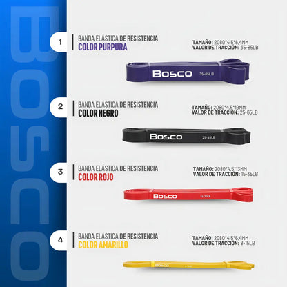 Set 4 bandas elasticas resistencia Bosco latex + bolso