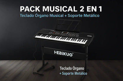Pack Teclado Órgano Musical Con Micrófono+soporte De Teclado Negro