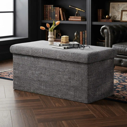 Banqueta Baúl Puff 76x38x38 Cm Organizador Multiuso Negro