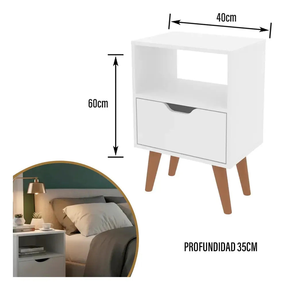 Mesa de luz dormitorio nórdica 1 cajón Grecia