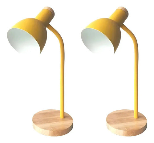 2 X Lampara De Escritorio Portatil Nordica Madera Vintage Estructura Amarillo