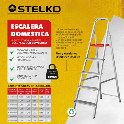 Escalera de aluminio tijera 6 escalones plegable plateado
