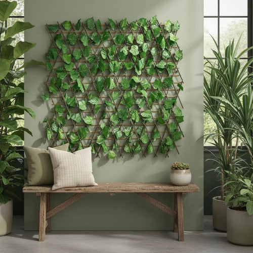 Cerco De Madera Con Hojas Artificiales Para Decoración Verde Oscuro