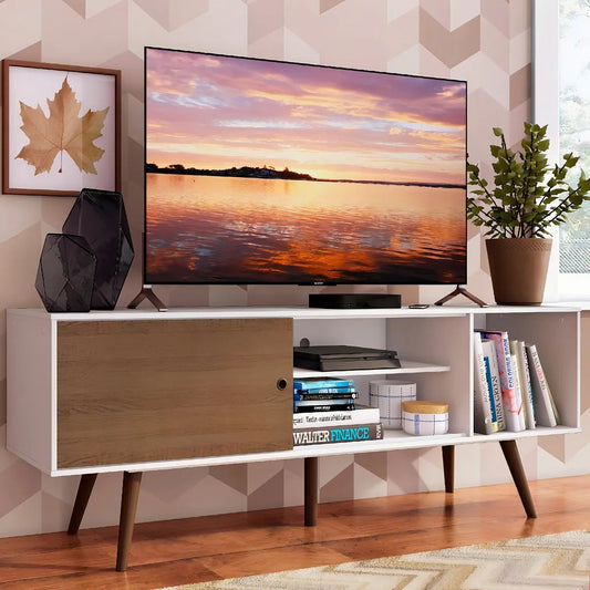 Rack TV Mundo Muebles Cairo blanco para televisor hasta 65'' 1 puerta 4 estantes