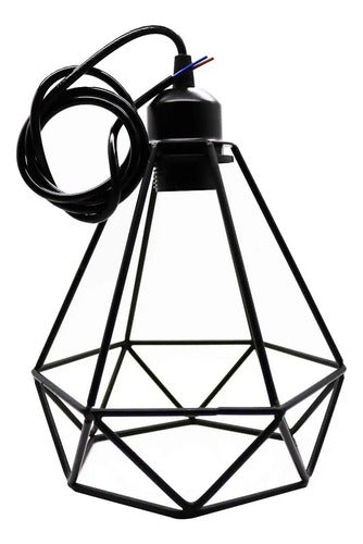 Lampara Colgante Jaula Vintage Diamante Led Negro