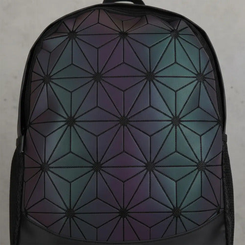 Mochila Holográfica Negra Brillante Para Escuela Y Salidas Negro Geométrico