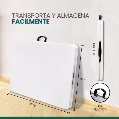 Mesa Plegable Portable Plástica 180cm + Manta De Picnic Blanco