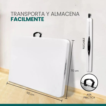Mesa Plegable Portable Plástica 180cm + Manta De Picnic Blanco