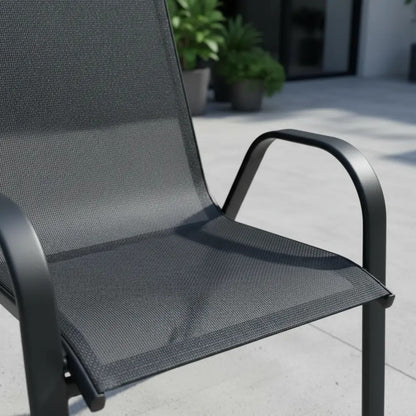 Silla de jardín de acero y textilina con apoyabrazos negro