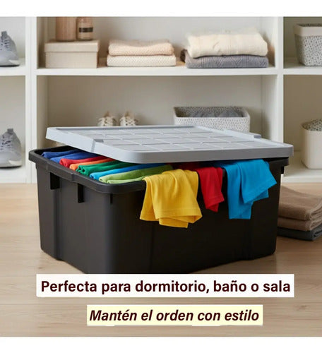 Caja Cesto Canasto Organizador Multiuso Con Tapa 40lts-negro Negro
