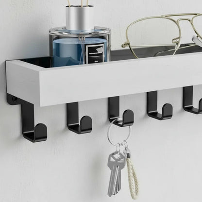 Porta Llaves De Pared De Madera Con Ganchos Metálicos Blanco