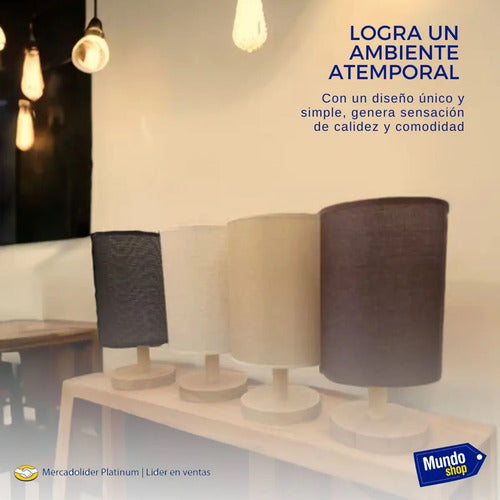Lampara Portatil De Mesa Veladora Bogota Madera Y Lino Marrón Claro Negro