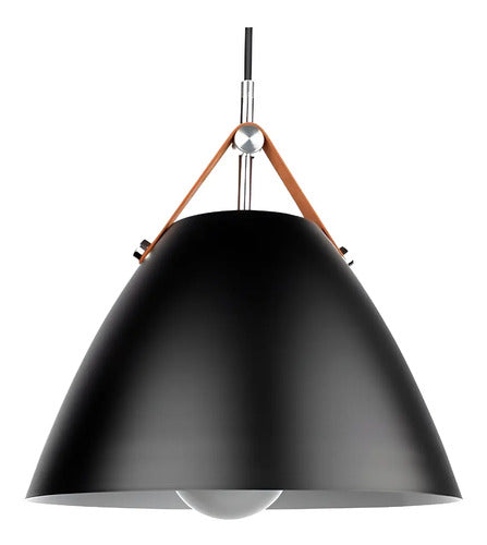 Lampara De Techo Colgante Campana Nordica Metal Cuero Estructura Negro