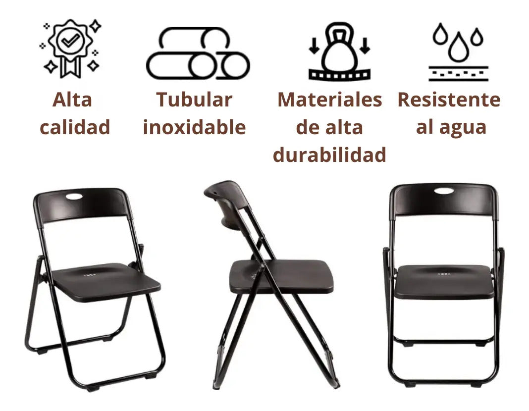 Silla plegable reforzada para jardin exterior metal plastico negro