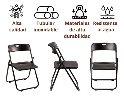 Silla plegable reforzada para jardin exterior metal plastico negro