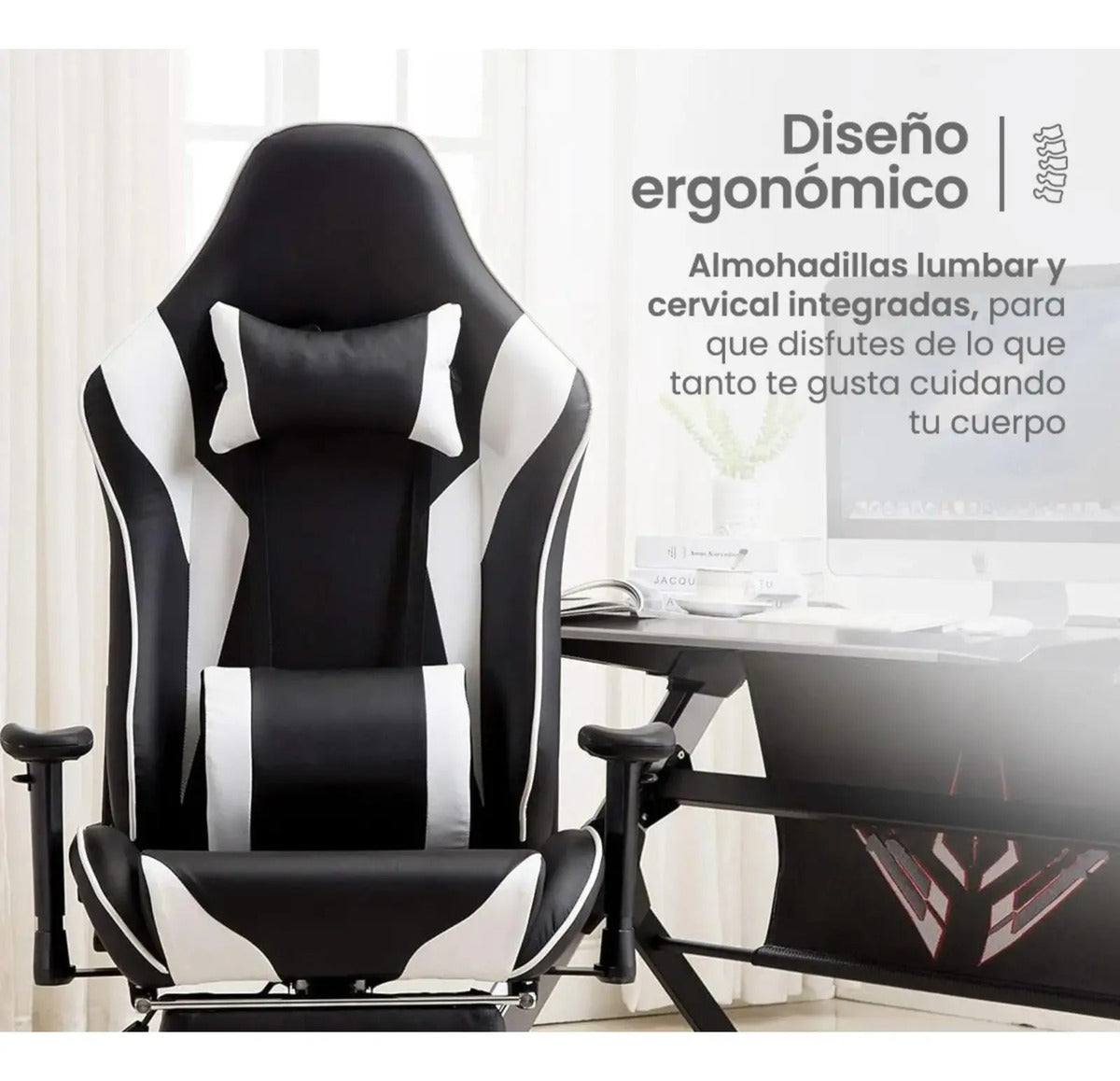Silla gamer pro giratoria calidad PC players gaming play blanco cuero sintético