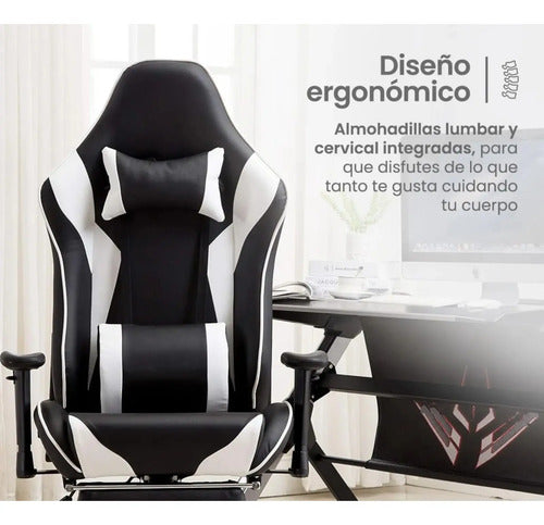 Silla Gamer Pro Giratoria Calidad Pc Players Gaming Play Blanco Cuero Sintético