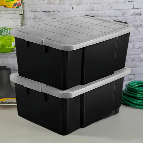 Caja Cesto Canasto Organizador Multiuso Con Tapa 40lts-negro Negro