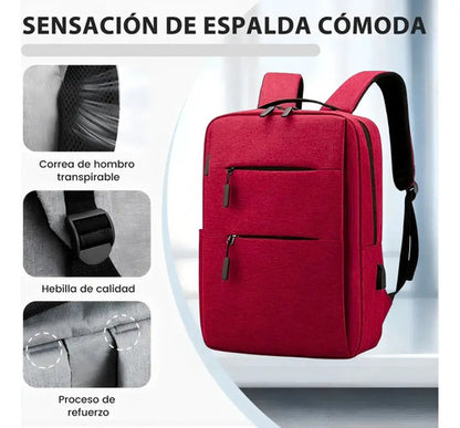 Mochila C/ Usb. Porta Laptop Cierres Color Rojo Liso